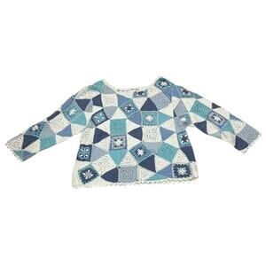 Vintage Granny Patchwork Crochet Coquette Knit Lightweight Sweater Size XL